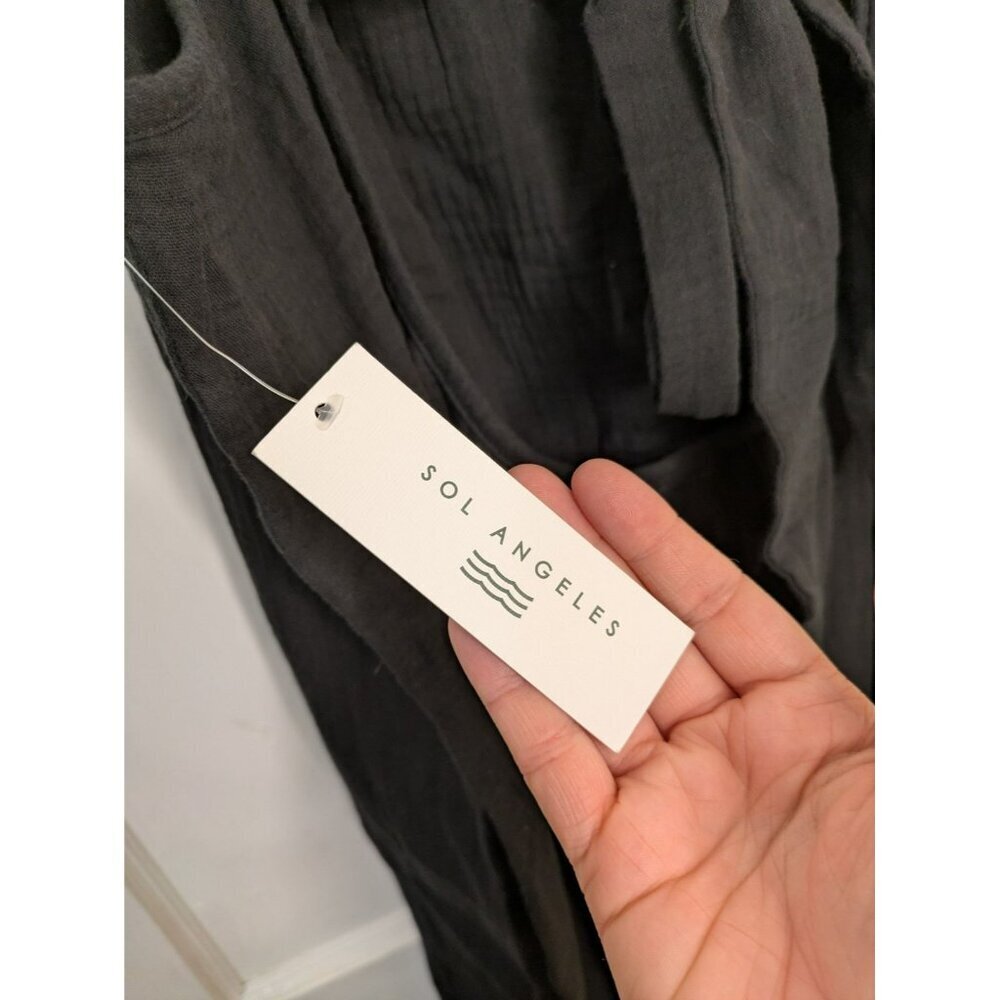 SOL Los Angeles Gauze Maxi Dress Sz Plus XL-2X Black Open Tie Back Flowy Pockets - Picture 4 of 8